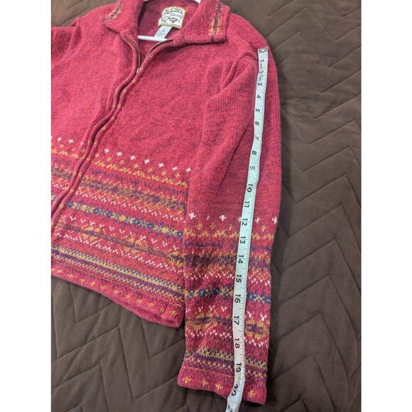 VINTAGE red fair isle style zip front cardigan by Heirloom Collectables,. Large - Picture 6 of 8